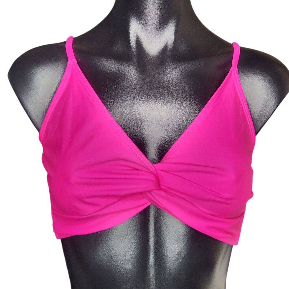 Hot Pink Bikini Top OS Twist Front Swim Yoga Camisole Adjustable Bra Top Dancer